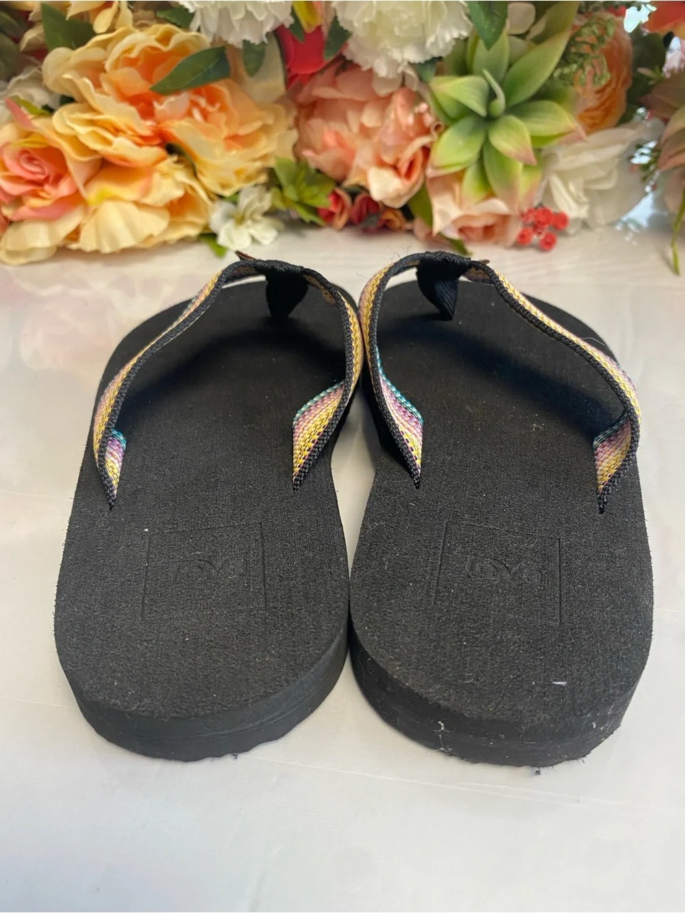 Teva Kids Mush II Flip-Flops Rainbow Webbing Black Size 1